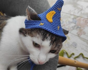 True Wizard Hat for cat Photo prop Cats Birthday gift Crochet Hat for pets Cat lovers gift Halloween pet costumes Beanie for cat bonnet