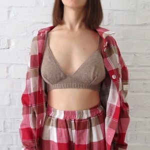 Beige pure merino wool bra Hand knit bralette Women knitted lingerie Wool underwear Crop top Valentine&#39;s Birthday gift for friend sister