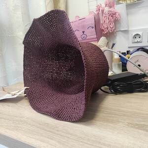 Raffia Bucket hat Packable Travel hand crochet cloche Natural raffia sun hat Wide brim hat Elegant women hat Straw brimmed summer hat image 5