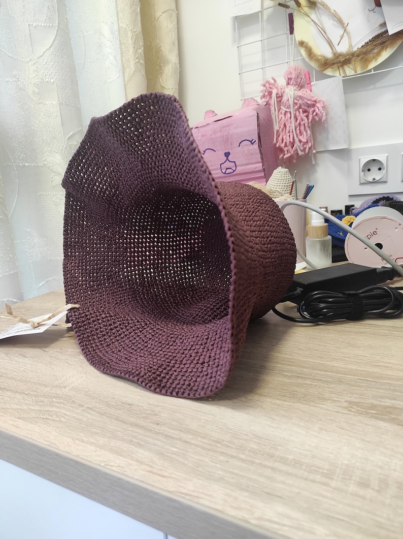 Raffia Bucket hat Packable Travel hand crochet cloche Natural raffia sun hat Wide brim hat Elegant women hat Straw brimmed summer hat image 5
