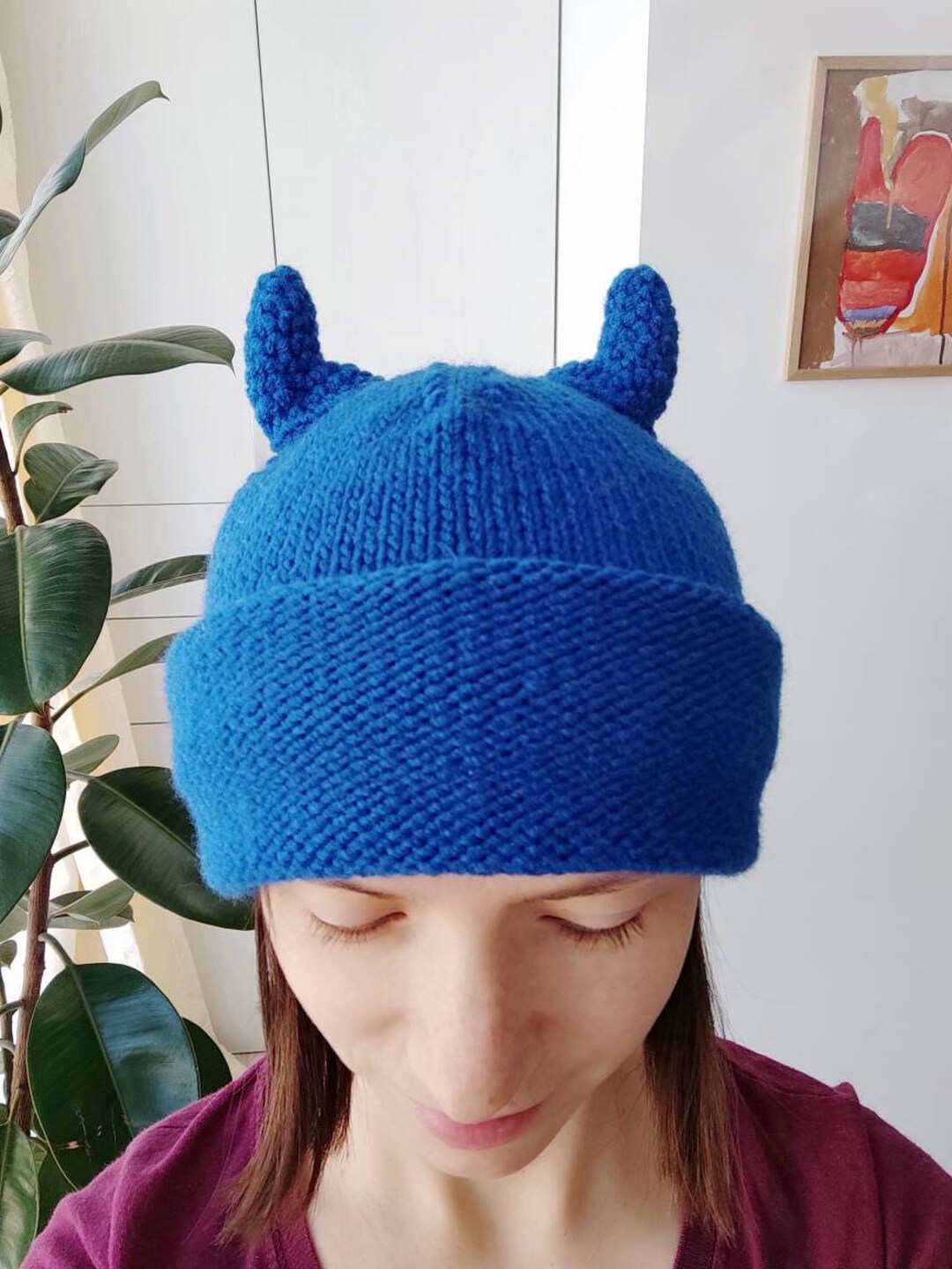 Blue Horns Hat Beanie With Devil Horns Halloween Cap for Etsy