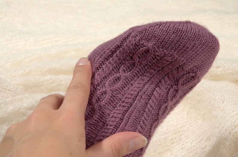 Violette Stricksocken Bett Knöchel gemütliche Socke Frau Wollsocken handgestrickte Hausschuhe Dünne Wollsocken Stricken Fußwärmer Geschenk für Mutter Freundin Tante Bild 9