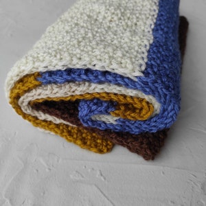 Vegan Knit scarf READY TO SHIP Christmas gift Unisex acrylic scarf Hand knitted wrap Men gift Blue Mustard knitted scarf Valentines day gift image 5
