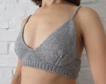 Pure merino wool knitted bralette, Hand knit bra, Wool crop top, Women knitted lingerie, Warm winter underwear Valentine's day gift idea