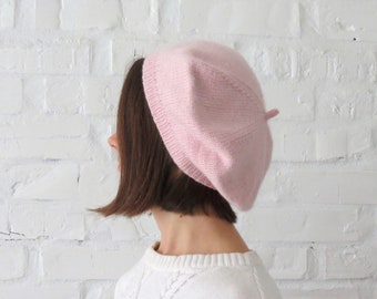 Pink pure wool beret Hand knit hat French style women tam Classic lady accessory cap Christmas gift for friend wife girlfriend bff gift