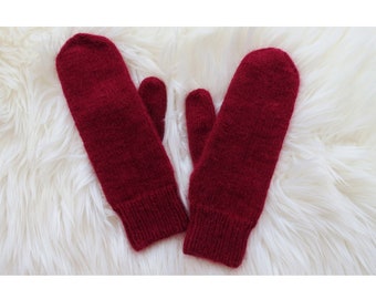 Burgundy angora rabbit wool mittens Fluffy knit winter women gloves Christmas gift Valentine's Day gift for sister friend girlfriend