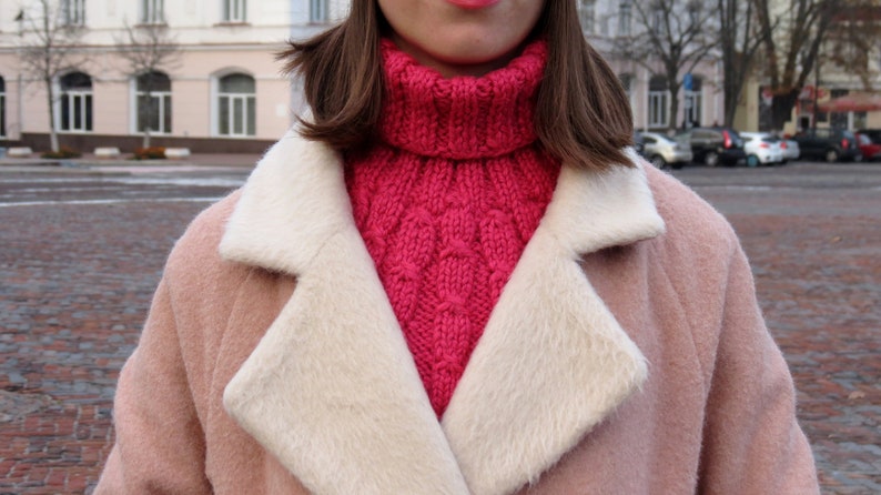 Alpaca cowl Hot pink neck warmer scarf women Wool circle scarf Knit hat beanie Crochet cute teen cap Headwarmers Valentines day gift for her