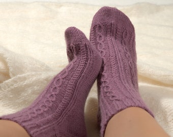 Violet knit socks Bed ankle cozy sock woman Wool socks handmade Knit slippers Thin wool socks Knit foot warmer Gift for mother friend aunt