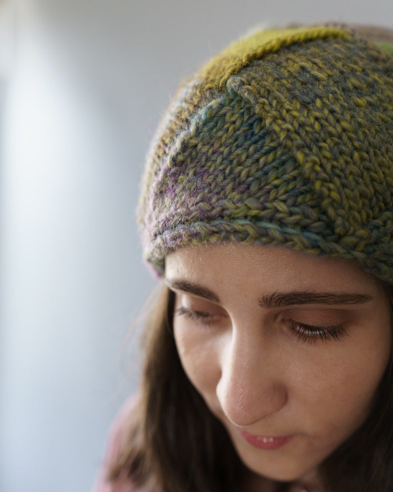 Light blue green purple hat Entrelac knitted beanie Slouchy knitted hat women Rainbow beanie Women's slouchy hipster hat Patchwork springhat image 6