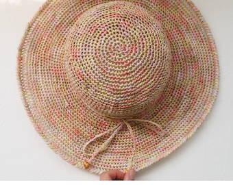 Pdf hat pattern Crochet hat pattern How to crochet hat Raffia hat Beach hat Raffia sun hat Hat crochet pattern Crochet hat tutorial Sun hat