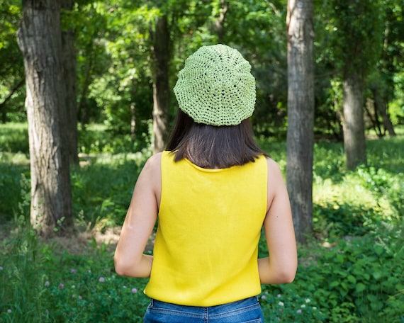 Boina de ganchillo verde claro Anti uv sombrero para el sol mujer Sombrero  de verano ganchillo