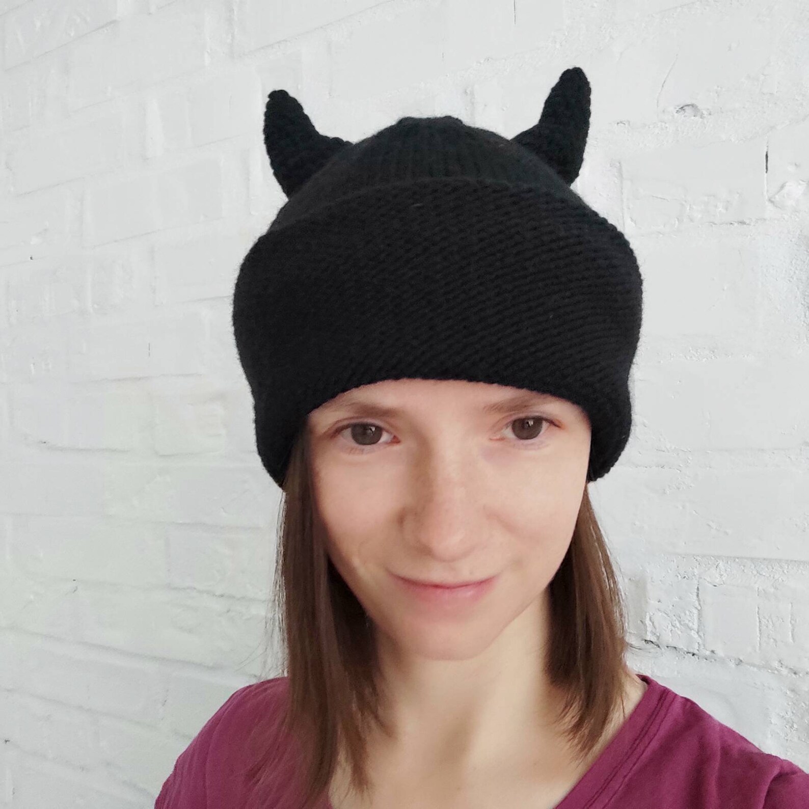 Beanie With Horns Red Devil Horns Hat Halloween Blood Red Etsy