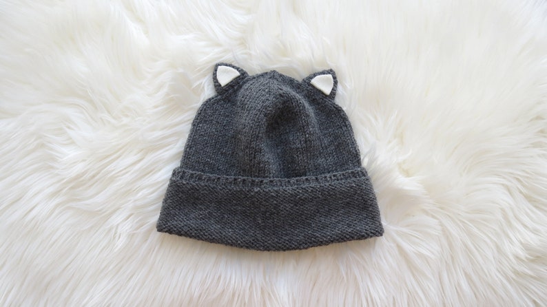 Beanie cat ears Grey hand knit hat women, men or teens. Hat can be wool or vegan. Custom color Cat lovers gift Valentine's day gift idea bff image 6