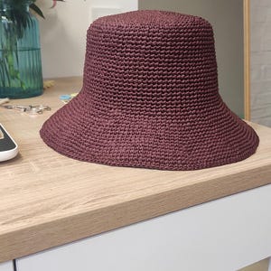 Raffia Bucket hat Packable Travel hand crochet cloche Natural raffia sun hat Wide brim hat Elegant women hat Straw brimmed summer hat image 4