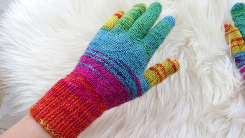 Two finger touch screen gloves Blue green strypped gloves gadget gloves Merino wool Valentines day gift for Friend Sister Aunt God mother image 6