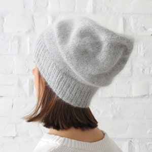 Knit fluffy angora beanie Mustard loose hat Yellow teens cap Christmas gift for daughter Knit hat women Slouchy wool fall winter beanie image 8