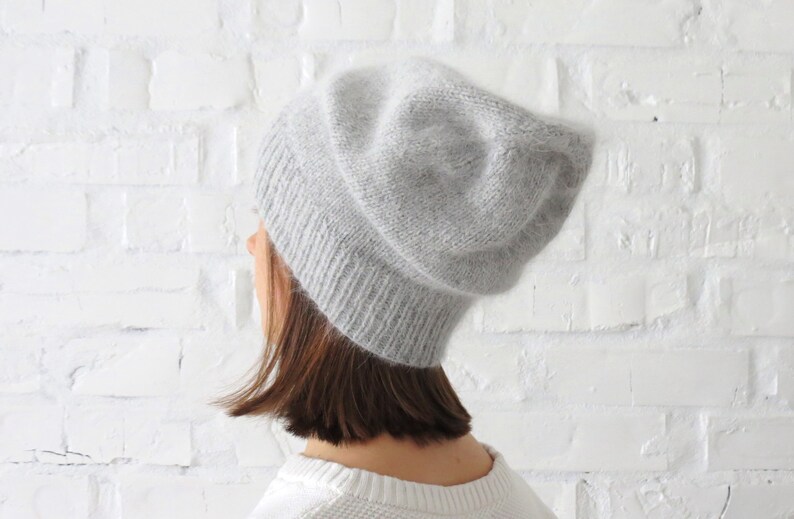 Knit fluffy angora beanie Mustard loose hat Yellow teens cap Christmas gift for daughter Knit hat women Slouchy wool fall winter beanie image 8
