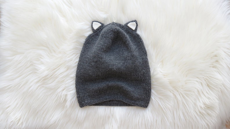 Beanie cat ears Grey hand knit hat women, men or teens. Hat can be wool or vegan. Custom color Cat lovers gift Valentine's day gift idea bff image 5