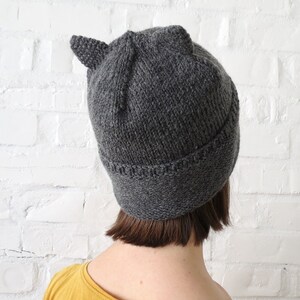 Beanie cat ears Grey hand knit hat women, men or teens. Hat can be wool or vegan. Custom color Cat lovers gift Valentine's day gift idea bff image 7