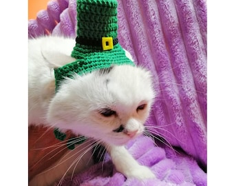 Cappello da folletto per gatto Costume da gatto per il giorno di San Patrizio Accessorio fotografico Cappello all'uncinetto per animali domestici Regalo per amanti dei gatti Berretto per gatto