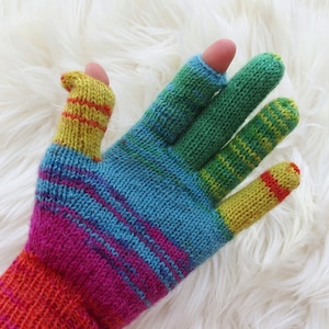 Two finger touch screen gloves Blue green strypped gloves gadget gloves Merino wool Valentines day gift for Friend Sister Aunt God mother image 1