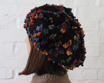 Flower beanie oversize, Knitted hat women Fall winter slouchy cup Chunky crochet hat Gift for her, friend sister Christmas gift