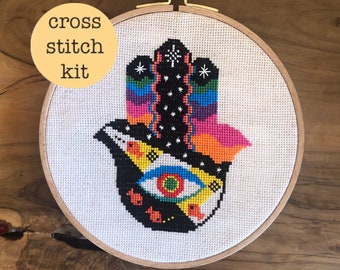 Hamsa Hand Evil Eye Fatima Hand cross stitch kit | modern cross stitch | beginner cross stitch | easy cross stitch | handmade gift