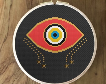 Red Evil Eye cross stitch pattern | modern cross stitch | beginner cross stitch | PDF pattern | instant download