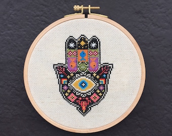 Hamsa Hand Evil Eye Fatima Hand cross stitch pattern | modern cross stitch | beginner cross stitch | PDF pattern | instant download