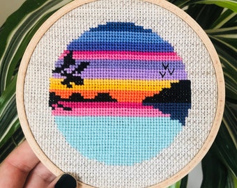 Beach cross stitch pattern | Ocean cross stitch | beginner cross stitch | modern cross stitch | PDF Pattern | instant download