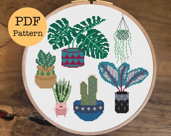 Pots and Plants cross stitch pattern | Cactus cross stitch | Monstera cross stitch | beginner cross stitch | PDF Pattern | instant download