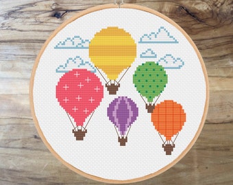 Hot Air Balloons cross stitch pattern | Sky modern cross stitch | Beginner cross stitch | PDF Pattern | instant download