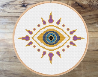 Evil Eye cross stitch pattern | Evil Eye modern cross stitch | Beginner cross stitch | PDF Pattern | instant download