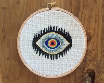 Beaded Evil Eye cross stitch pattern | modern cross stitch | beginner cross stitch | easy cross stitch | PDF pattern | instant download