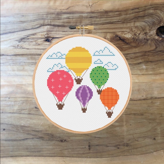 Hot Air Balloons Cross Stitch Pattern: Sky Nursery Decor (PDF