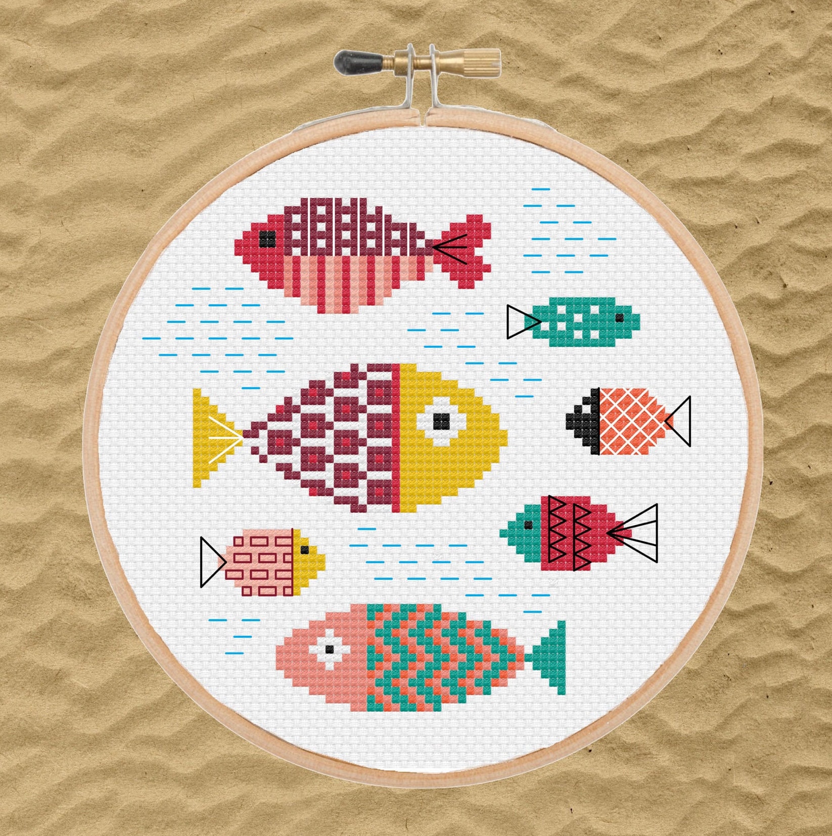 Kit Point De Croix Florashell - Motif Poisson Coloré, Canevas 14 Points - Neuf, Fait Main UK
