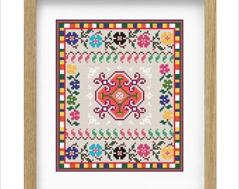 Vintage Floral Cross Stitch Pattern: Ethnic Design (PDF Pattern)