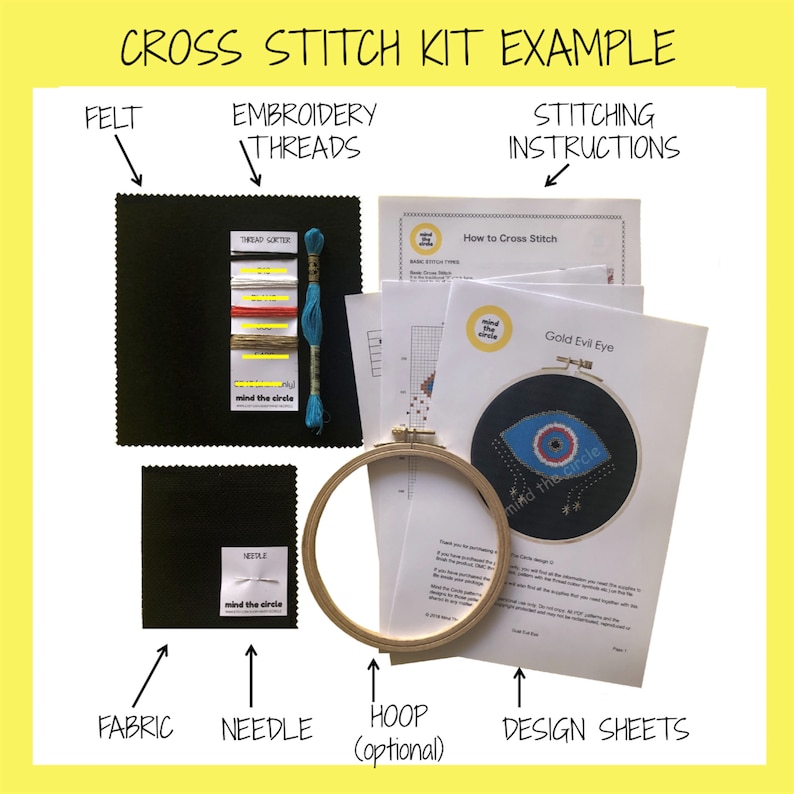 Evil Eye cross stitch kit handmade gift beginner cross stitch easy cross stitch modern cross stitch craft kit