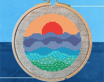 Ocean cross stitch pattern | Cactus cross stitch | beginner cross stitch | modern cross stitch | PDF Pattern | instant download