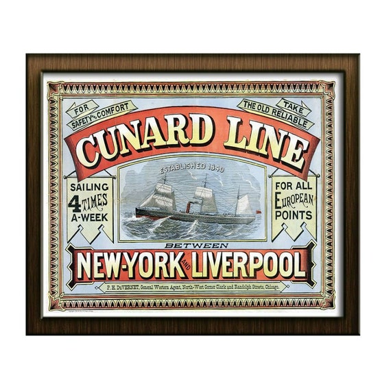 Cunard Line New York Liverpool 1875 Vintage Fine Art Print