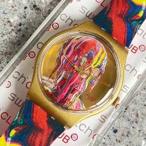 RARE Swatch Watch, We are all gonna die 41mm face new in box by artist Markus Linnenbrink running with battery fabulous image 1