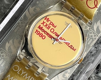 Original Vintage 25mm smaller face swatch watch no yellowing clear case 1994 Gold SWATCH Olympia Special Moscow 1980 LZ103