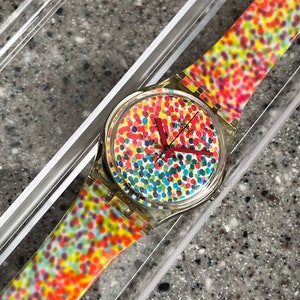 Orologio Swatch VINTAGE 1991 Lots of Dots 34 mm scatola originale mai indossato NWT funzionante con batteria GZ121 club specializzato collezionisti Swatch da non indossare