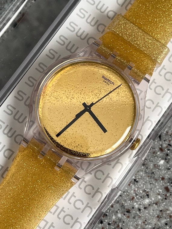 NEW Groovy Glittery Gold Swatch 41mm larger Watch 