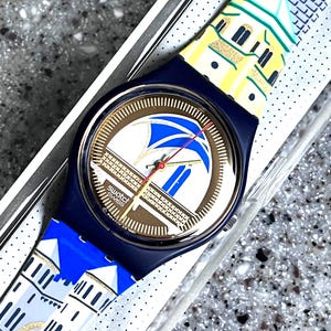 Vintage Swatch The Originals GN120 Backstage Uhr 1992 Herbst Winter Kollektion Ungetragen in Box mit Batterie 34 mm