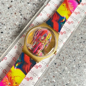 RARE Swatch Watch, We are all gonna die 41mm face new in box by artist Markus Linnenbrink running with battery fabulous image 6