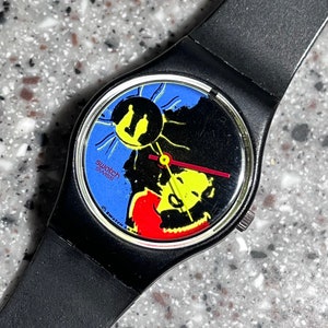 1989 Vintage Swatch 25mm with replacement band called Lady SUN LADY LB125, pre-owned in very good condition with new battery colorful design