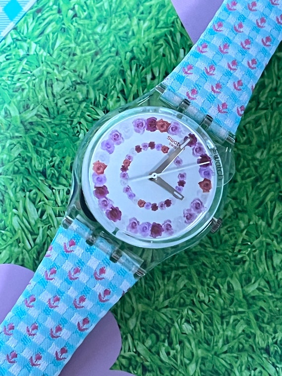 Swatch Watch SPECIAL Called Roses4u Fabulous Floral Design Leather Band With Textile NEW Never Worn in Presentation Box With Battery 34mm Etsy UK