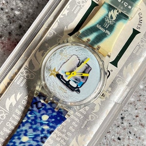 Swatch klocka Vintage Musicall Katarina Witt tysk olympisk guldmedaljör åkare Melody av Paulo Mendonca SÄLLSYNLIG Oanvänd fungerande 34 mm