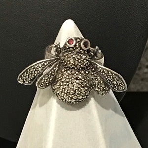 Vintage marcasite sterling 925 Thai CJF marked FLY ring